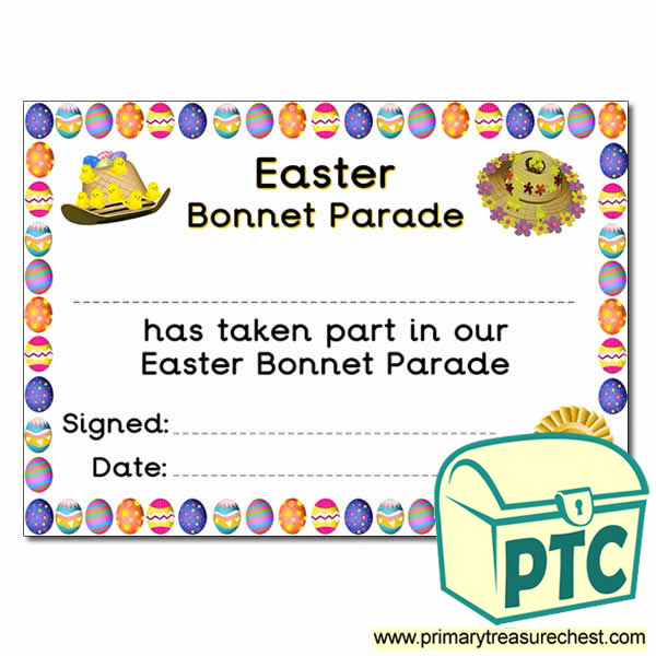 Easter Bonnet Parade Themed Certificate