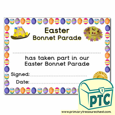 Easter Bonnet Parade Themed Certificate