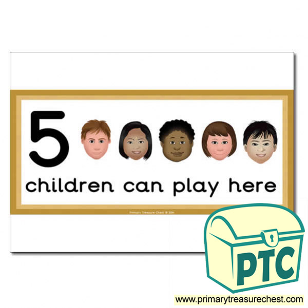 Sand  Area Sign - Images of Faces - 5 children can play here - Classroom Organisation Poster