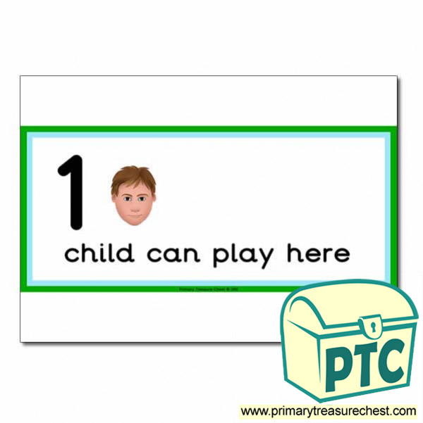 Outside Area Sign - Images of Faces - 1 child can play here - Classroom Organisation Poster