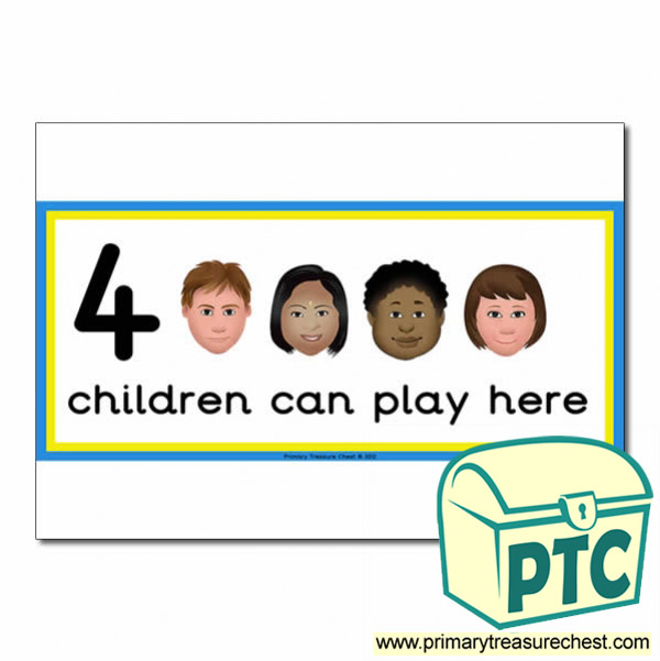 Small World Area Sign - Images of Faces - 4 children can play here - Classroom Organisation Poster