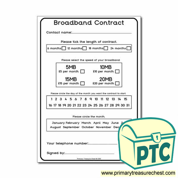 Sign up to Broadband Worksheet