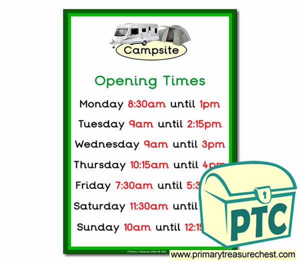 Campsite Role Play Opening Times (Quarter & Half Past Times)