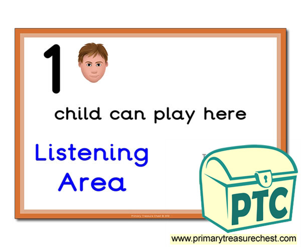 Listening Area Sign - Add Your Own Image - 1 child can play here - Classroom Organisation Poster