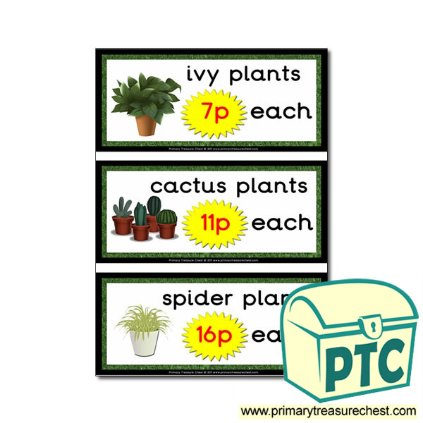 Role Play Garden Centre Plants Prices (1-20p)