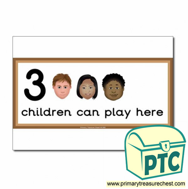 Junk Modelling Area Sign - Images of Faces - 3 children can play here - Classroom Organisation Poster