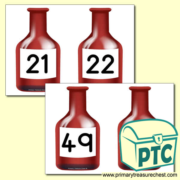 Red Bottle Themed Number Line 21-50
