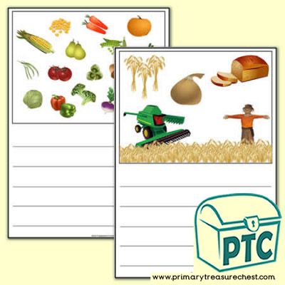 Harvest Themed Writing Activity Worksheet  (Wide Lines)