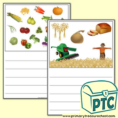 Harvest Themed Writing Activity Worksheet  (Wide Lines)
