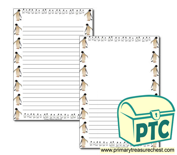 Penguin themed Page Borders/Writing Frames (narrow lines)
