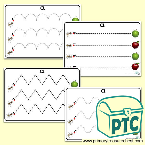 'Aa' Themed Pre-Writing Patterns Activity Sheets