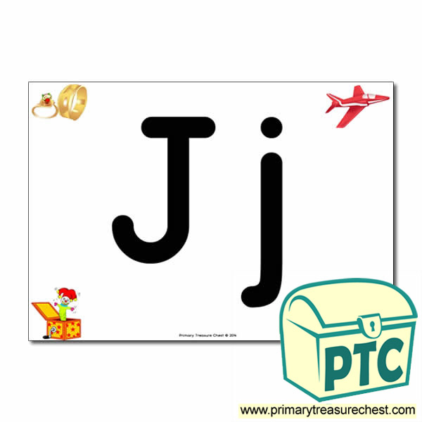 'Jj' Upper and Lowercase Letters A4 posterposter with realistic images