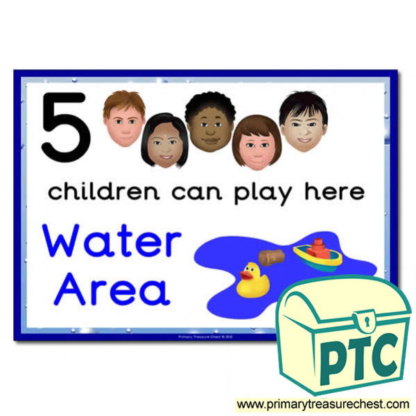 Water Area Sign - Images Provided - 5 children can play here - Classroom Organisation Poster