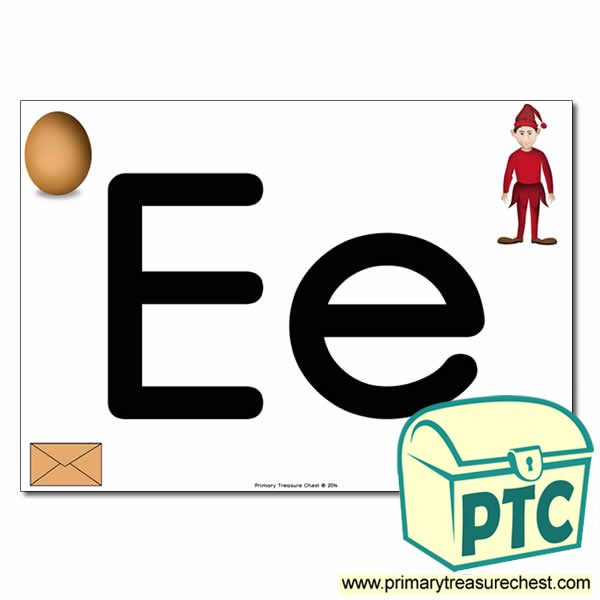 'Ee' Upper and Lowercase Letters A4 posterposter with realistic images