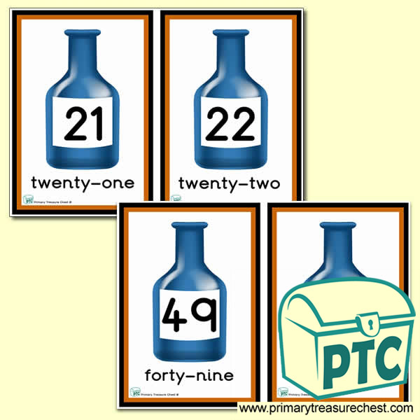 Blue Bottle Themed Number Line 21 to 50