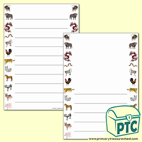 Chinese New Year Animals Page Border/Writing Frames - wide Lines