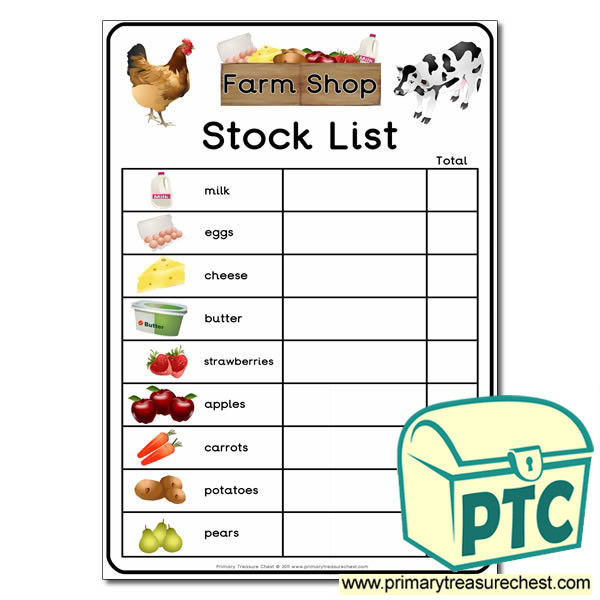 Role Play Farm Shop Stock List