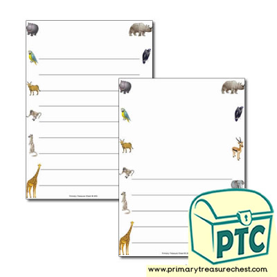 African Animals Themed Page Border/Writing Frame (wide lines)