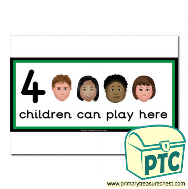 Irish Area Sign - Images of Faces - 4 children can play here - Classroom Organisation Poster