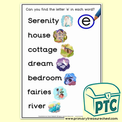 Find the Letter 'e' Serenity Themed Activity Sheet