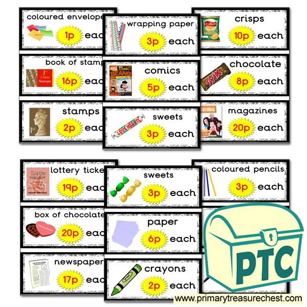 Role Play Newsagents Prices Flashcards (1-20p)