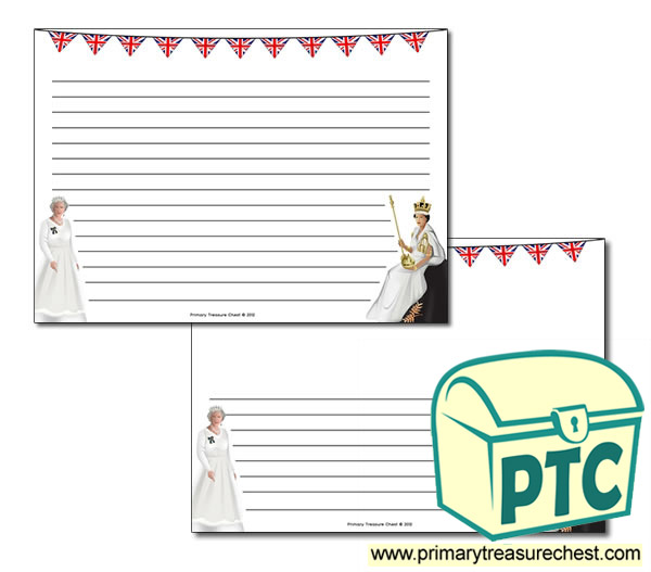  Queen Elizabeth II themed Landscape Page Border/ Writing Frames (narrow lines)