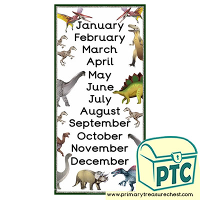 Dinosaur Themed Months of the Year Poster