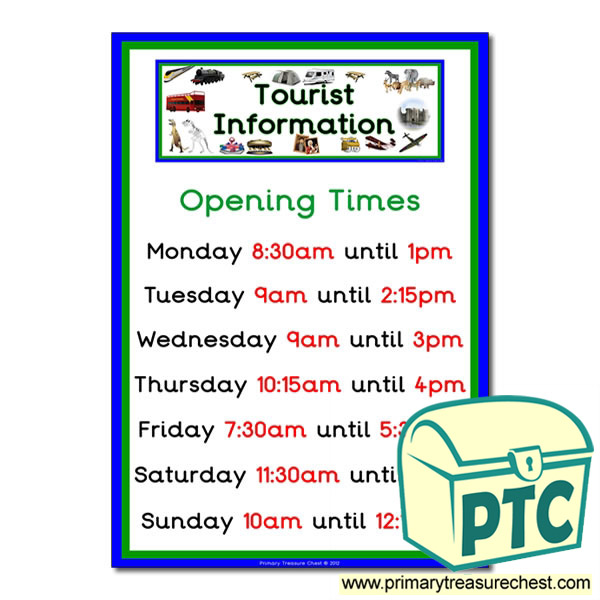 Role Play Tourist Information Opening Times (Quarter & Half)