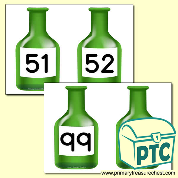 Green Bottle Themed Number Line 51-100