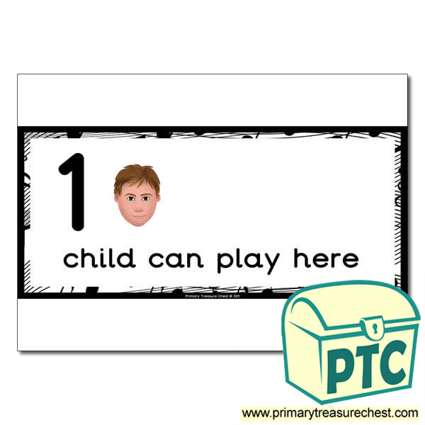 Music Area Sign - Images of Faces - 1 child can play here - Classroom Organisation Poster