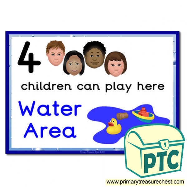 Water Area Sign - Images Provided - 4 children can play here - Classroom Organisation Poster