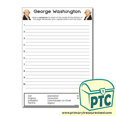 George Washington Themed Sentence Worksheet