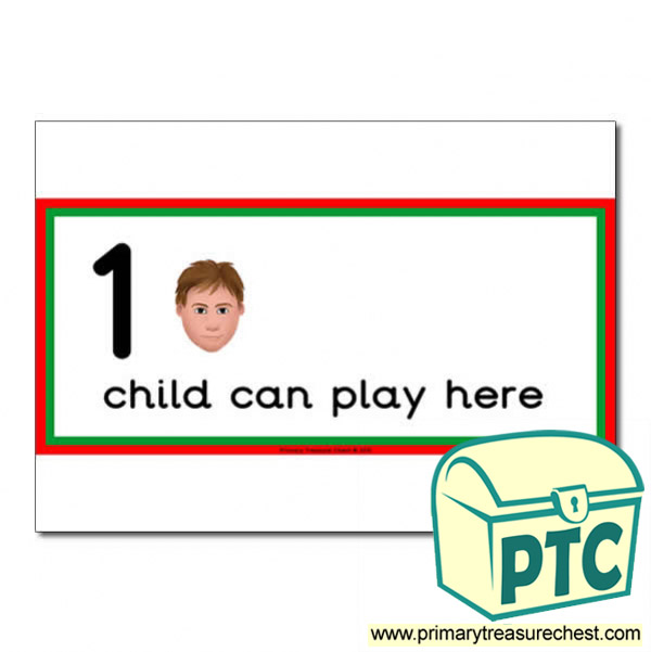 Welsh Area Sign - Images of Faces - 1 child can play here - Classroom Organisation Poster