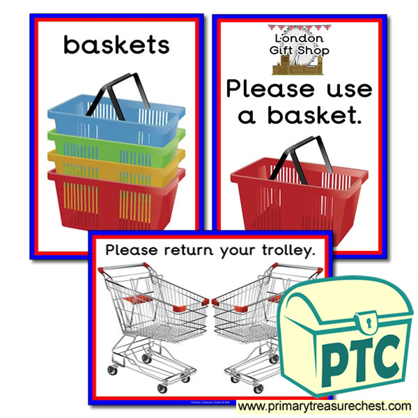 London Gift Shop Basket / Trolley Signs