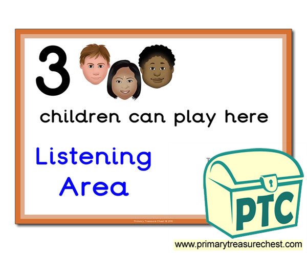 Listening Area Sign - Add Your Own Image - 3 children can play here - Classroom Organisation Poster
