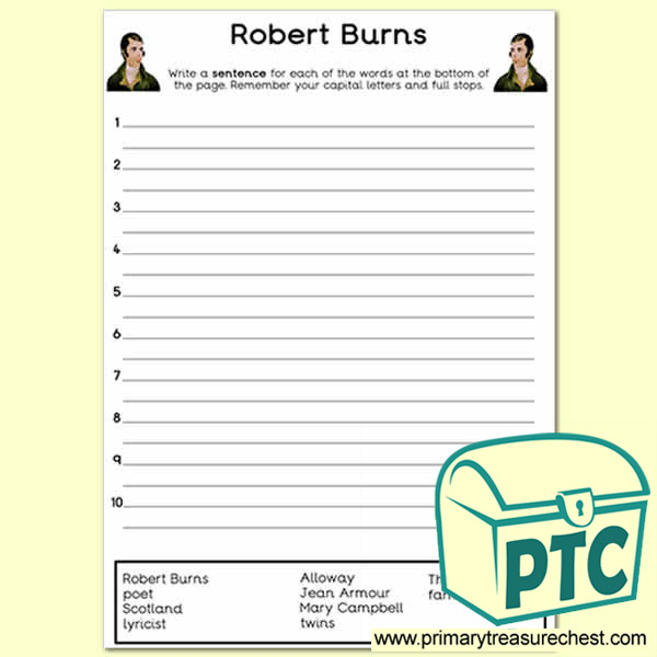 Robert Burns Themed Sentence Worksheet