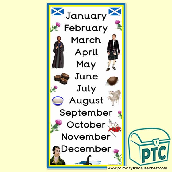 Scottish themed Months of the Year Poster