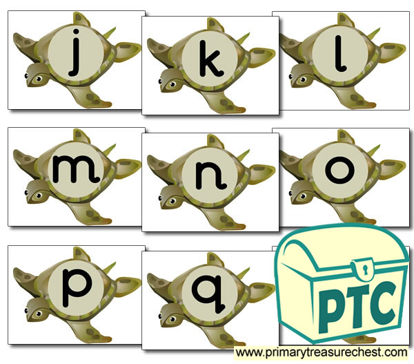 Turtle Themed Phonic Sound Cards (j-r)