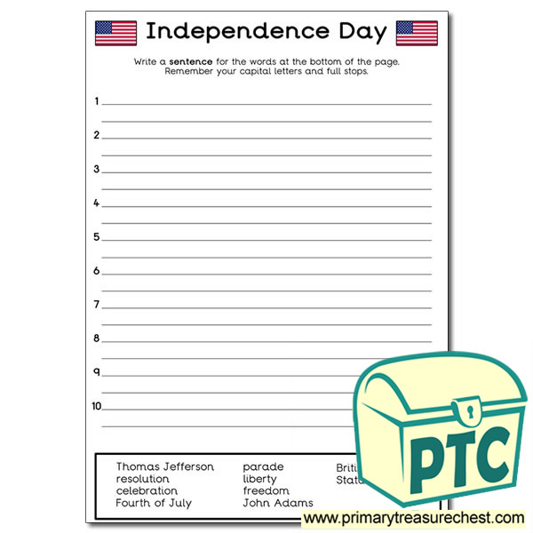 Independence Day Themed Sentence Worksheet