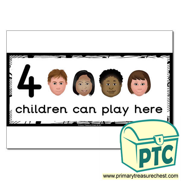 Music Area Sign - Images of Faces - 4 children can play here - Classroom Organisation Poster