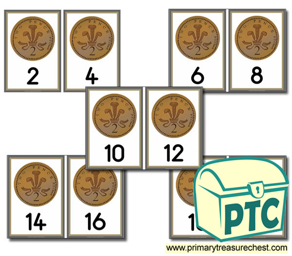 2p Coins - Counting in 2s Cards (2-20)