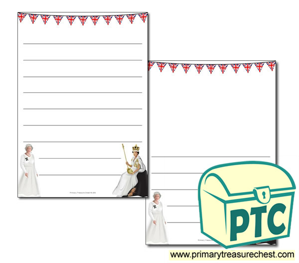  Queen Elizabeth II themed Page Border/ Writing Frames (wide lines)