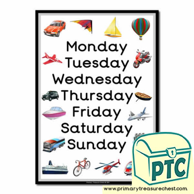 Travel & Transport Themed Days of the Week Poster