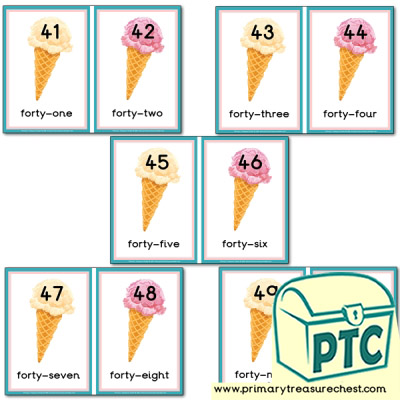 Ice Cream Themed Number Line 41-50