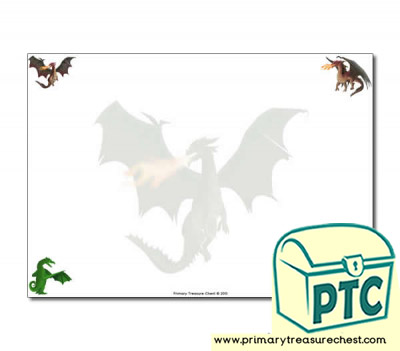 Dragon Themed Landscape Page Border/Writing Frame (narrow lines)
