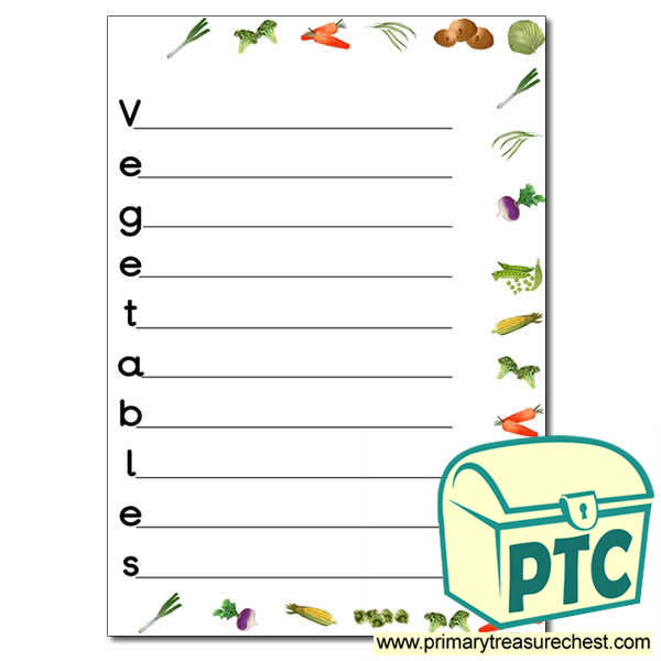 'Vegetables' Acrostic Poem Worksheet