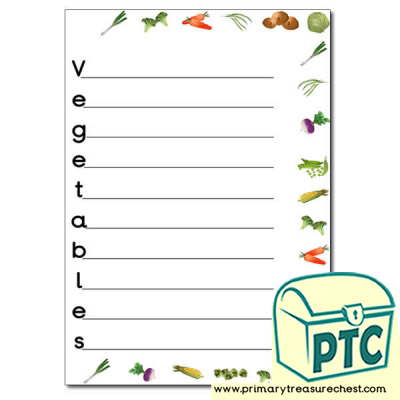 'Vegetables' Acrostic Poem Worksheet