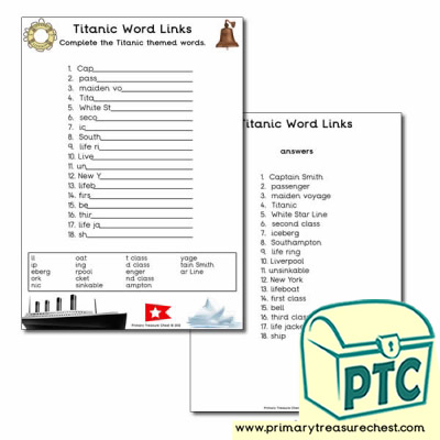 Titanic Themed Word Link Worksheet