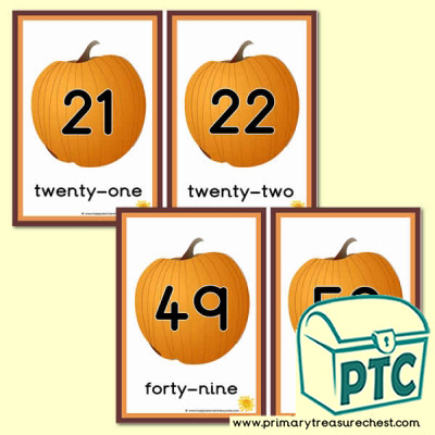 Pumpkin Themed Number Line 21 to 50
