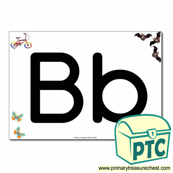 'Bb' Upper and Lowercase Letters A4 posterposter with realistic images